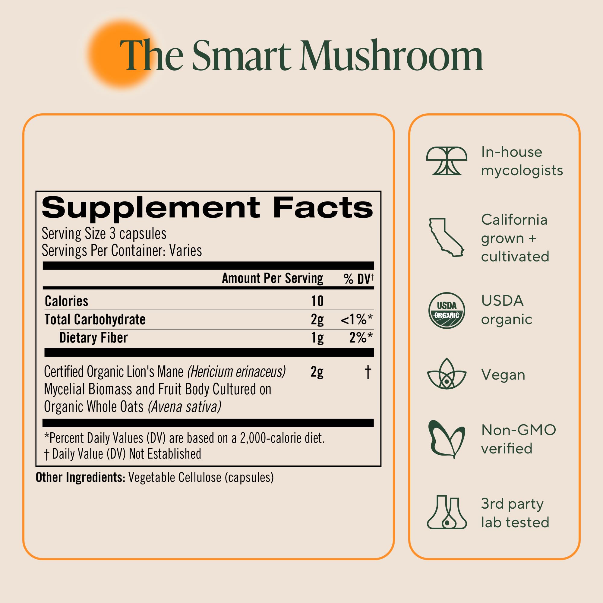 OM MUSHROOM SUPERFOOD caja abierta con cápsulas para almacenamiento práctico