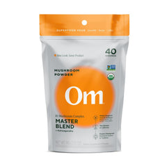 OM MUSHROOM SUPERFOOD envase frontal mostrando mezcla de 10 hongos y ashwagandha