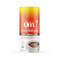 OM MUSHROOM SUPERFOOD lata frontal mostrando diseño y conveniencia