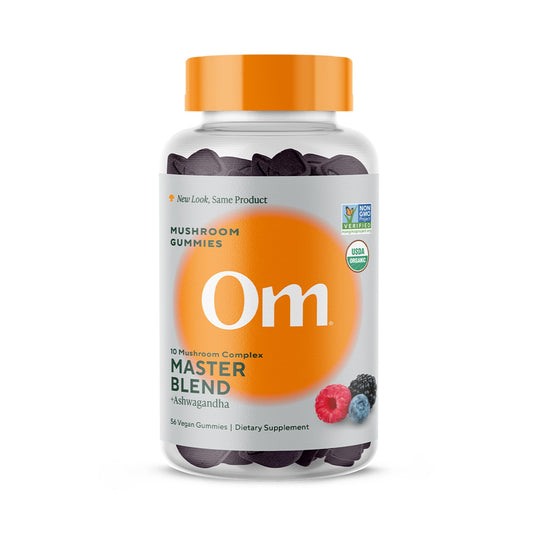 OM MUSHROOM SUPERFOOD empaque frontal mostrando beneficios y sabor