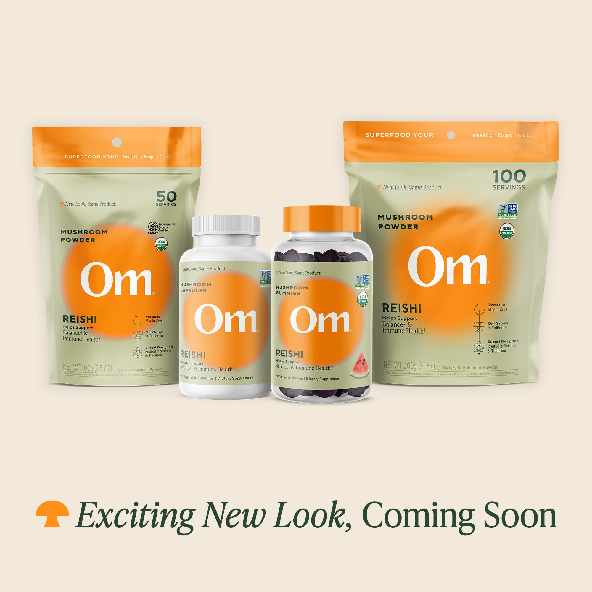 OM MUSHROOM SUPERFOOD polvo de Reishi textura fina para mezcla rápida