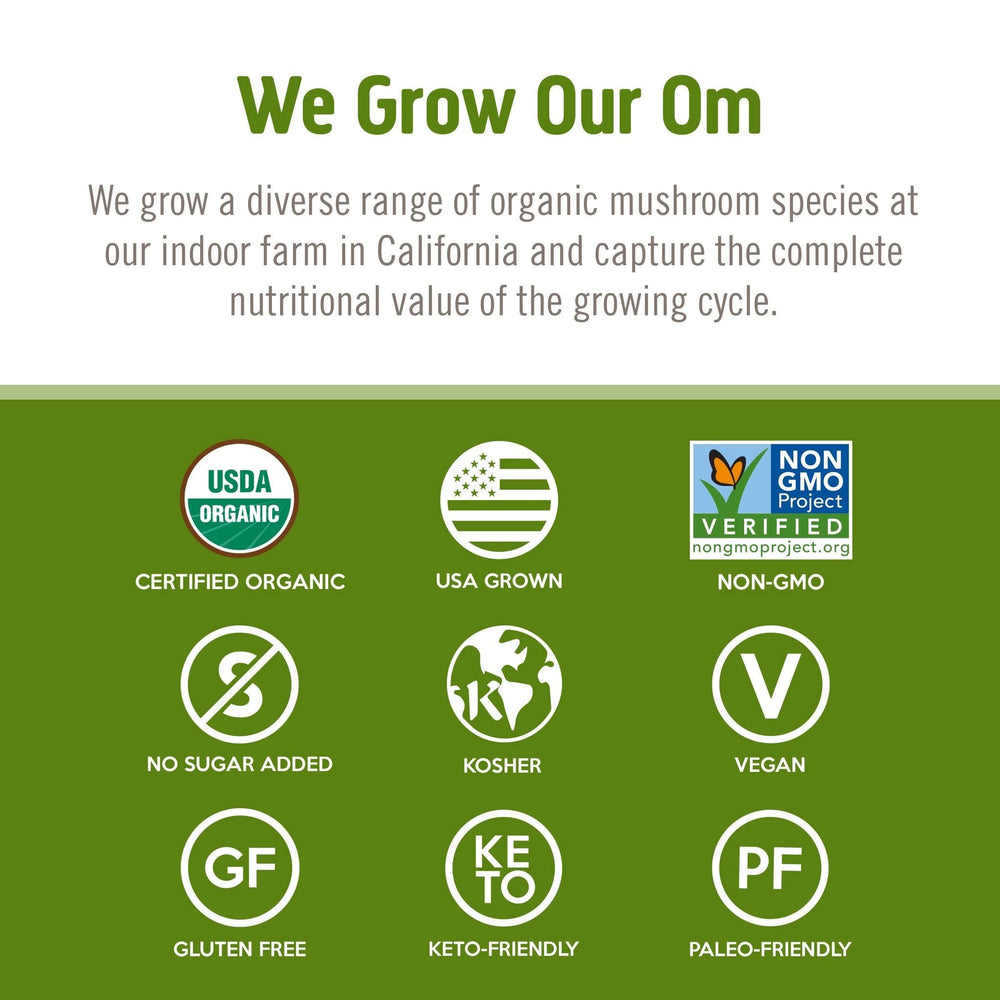 OM MUSHROOM SUPERFOOD polvo en smoothie para apoyo funcional nutritivo