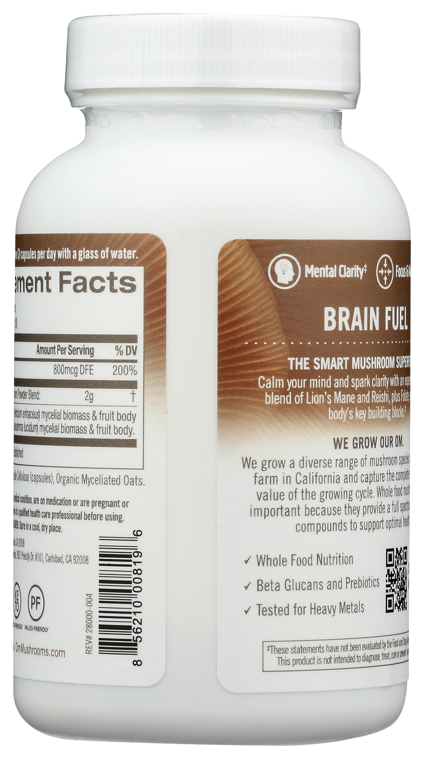 OM MUSHROOM SUPERFOOD imagen cercana del polvo de hongos que muestra la textura pura