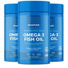 OMAPURE frasco frontal mostrando etiqueta y beneficios claros