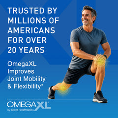 Etiqueta del frasco OmegaXL que resalta ingredientes y prácticas de extracción sostenibles OmegaXL