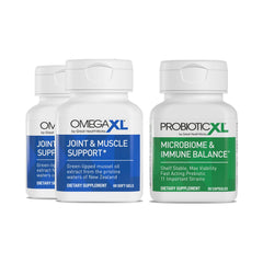 OmegaXL packaging frontal mostrando el pack doble y la marca OmegaXL para soporte articular