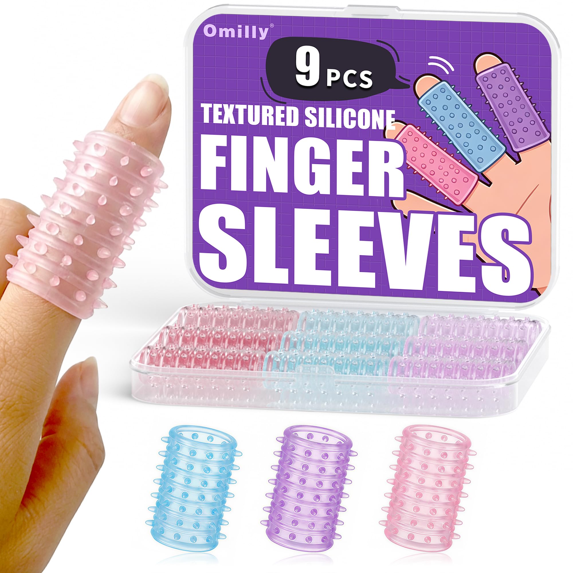 Omilly funda de dedo frontal en empaque mostrando protección completa