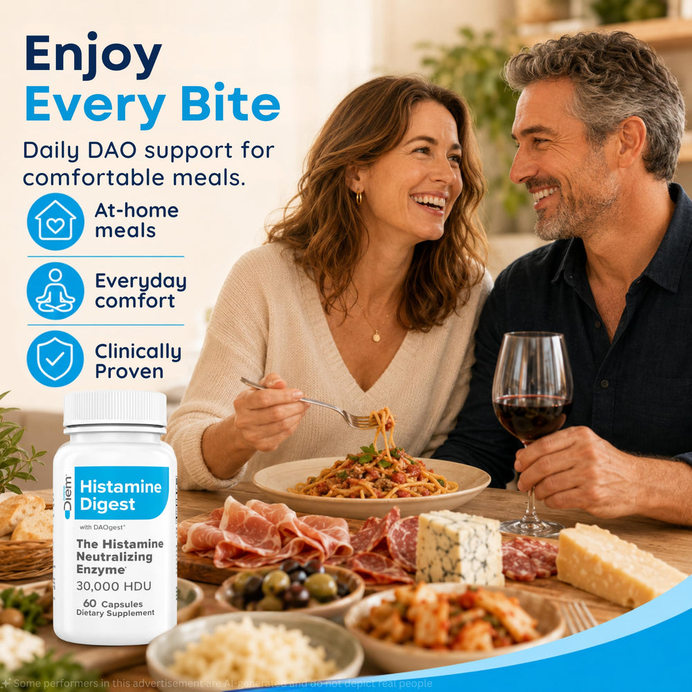 Primer plano de la etiqueta Omne Diem con información de dosis y ingredientes