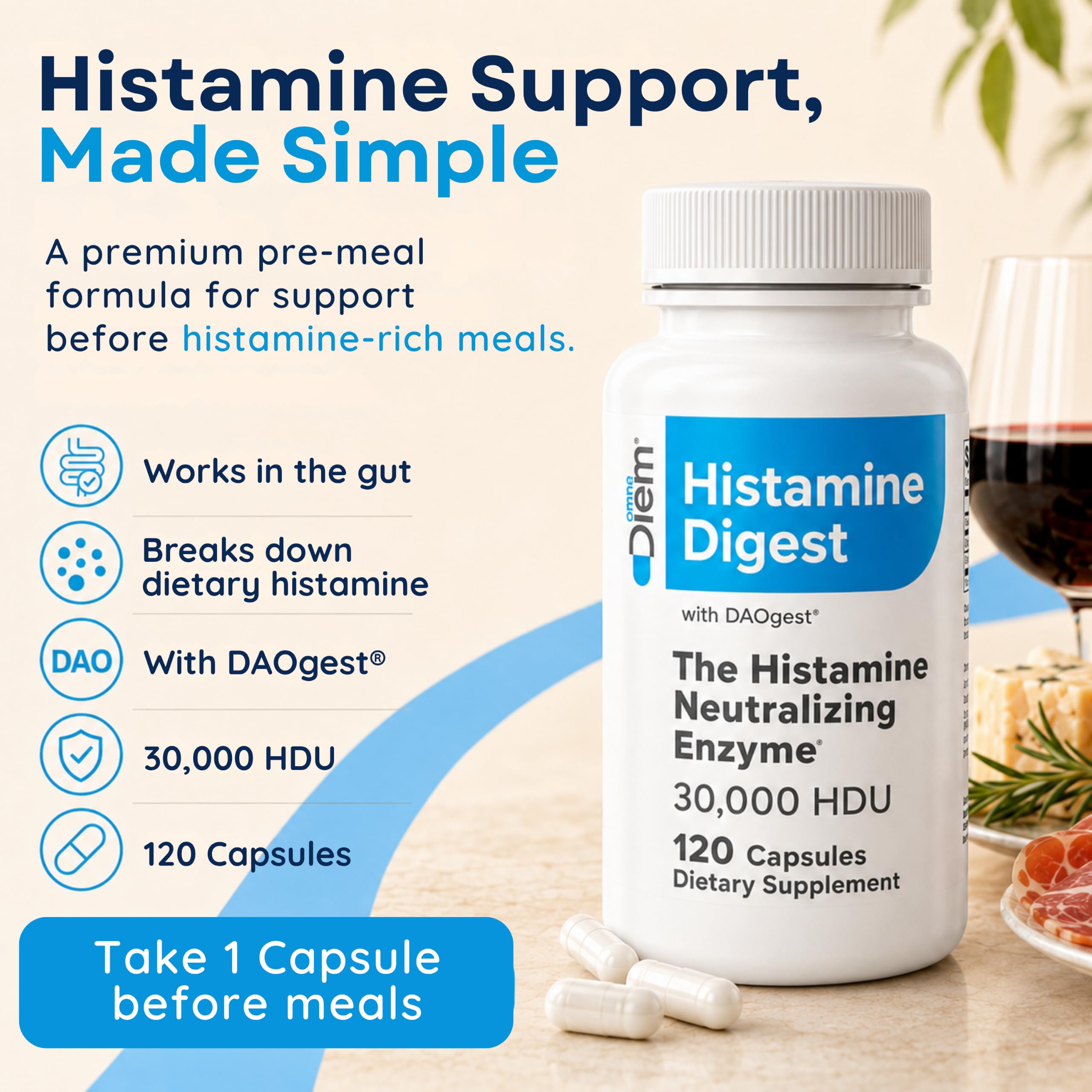 Omne Diem uso antes de comida ilustra prevención de malestar digestivo