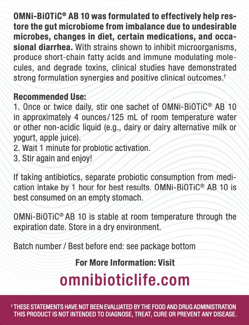 OMNi BiOTiC AB 10 etiqueta con ingredientes, información clara para decisiones informadas
