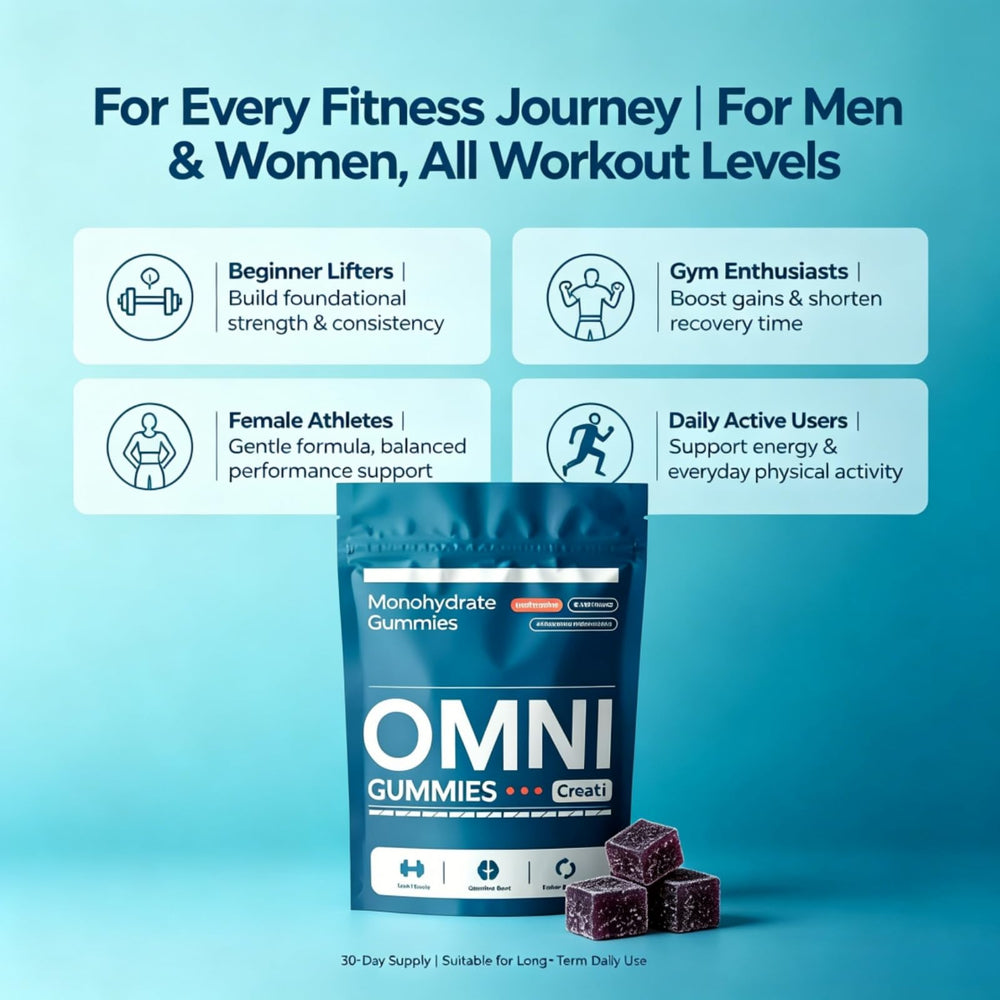 Bote abierto mostrando contenido de gomitas Omni Gummies