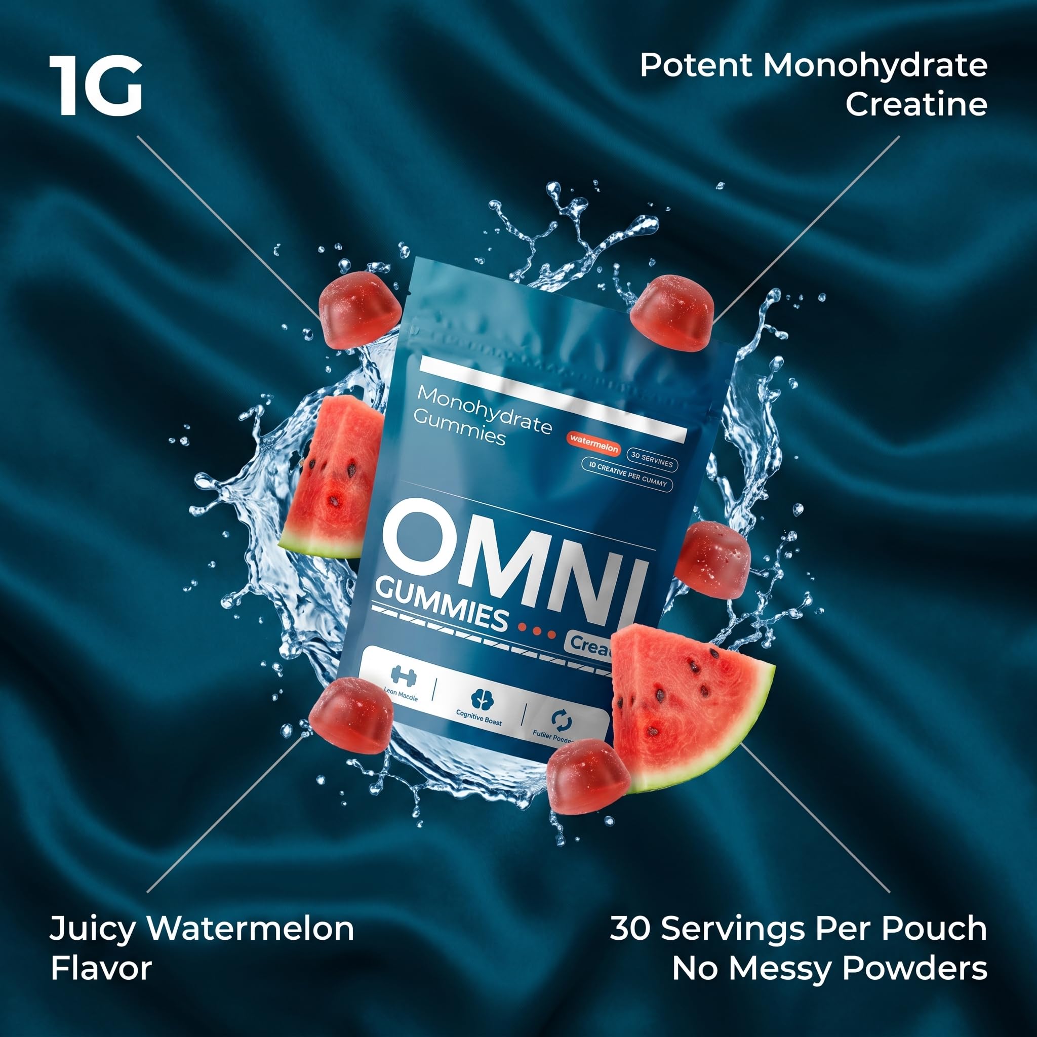 Omni gummies junto a pesas en gimnasio para mejor recuperación
