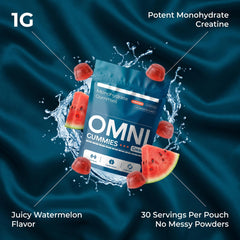 Omni gummies junto a pesas en gimnasio para mejor recuperación