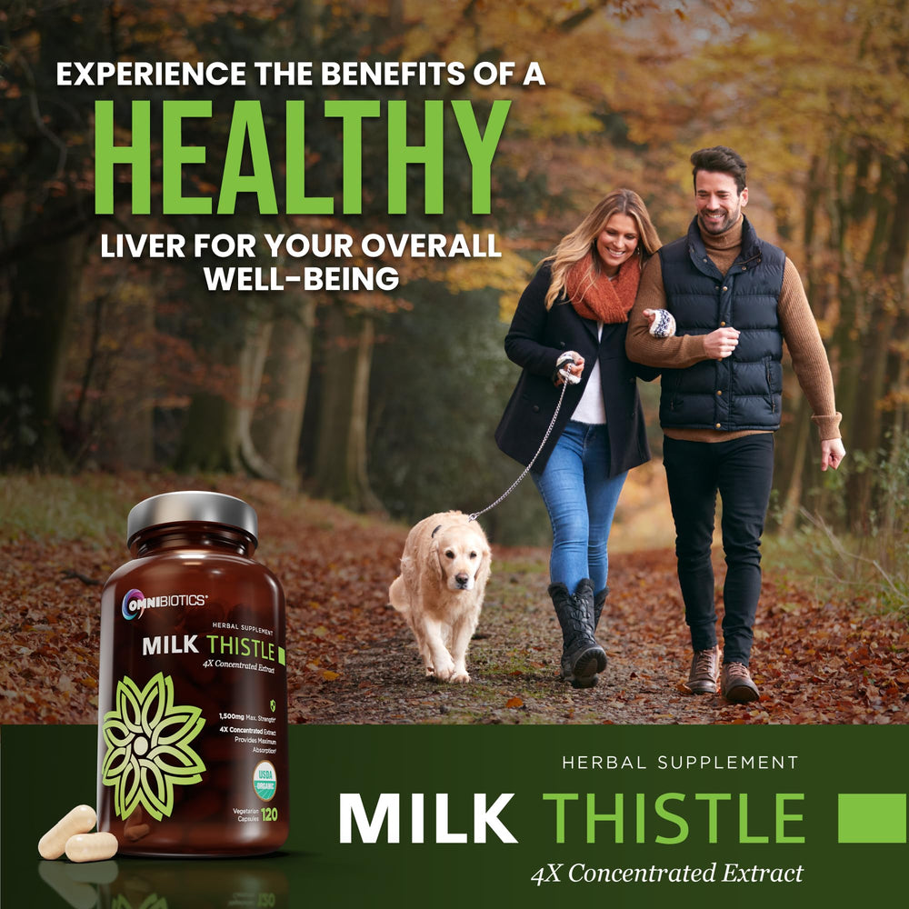 OmniBiotics etiqueta con certificaciones CCOF y cGMP visibles