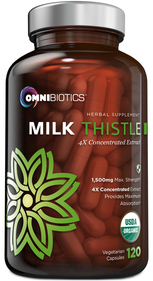 OmniBiotics frasco frontal mostrando el producto y su potencia
