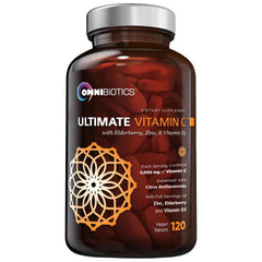 OmniBiotics frasco frontal mostrando etiqueta y beneficios para confianza
