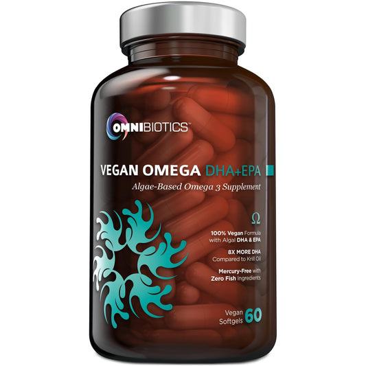 OmniBiotics envase frente mostrando cápsulas veganas y beneficios