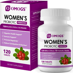 OMOGS frasco frontal mostrando diseño y cantidad de 120 tabletas para uso femenino