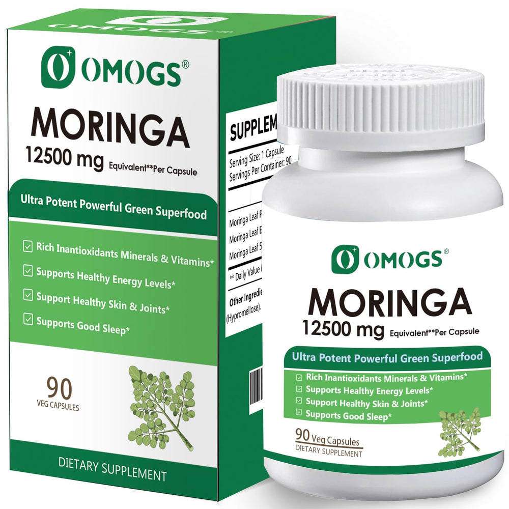 OMOGS Moringa: cápsulas de polvo de hoja moringa para energía diaria