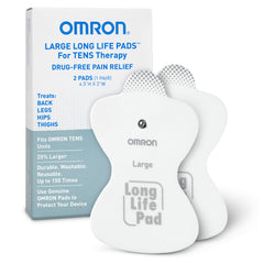 OMRON paquete frontal mostrando par de almohadillas y beneficios