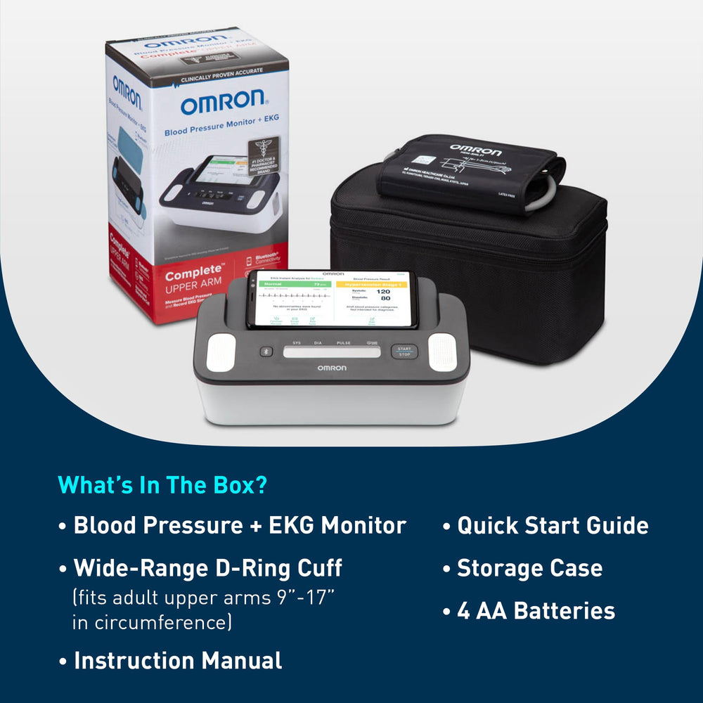 OMRON Complete conectado por Bluetooth a smartphone mostrando la app OMRON Connect