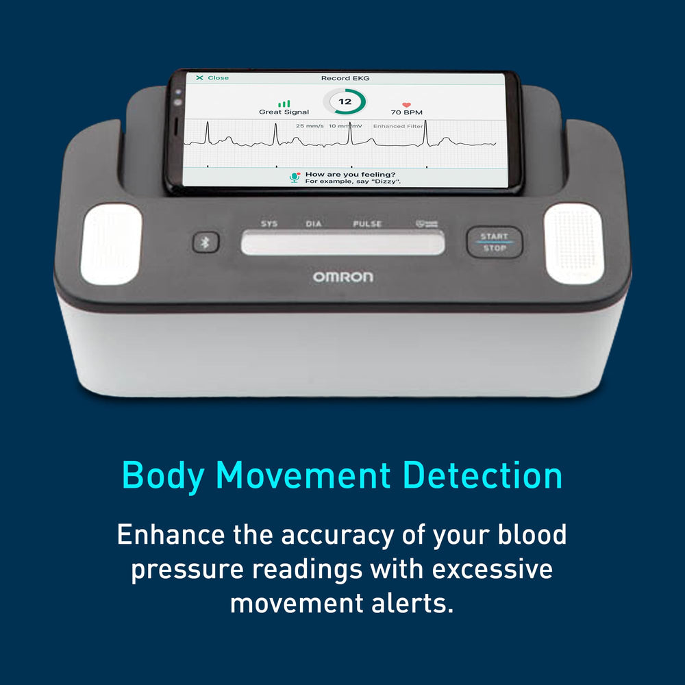 OMRON Complete monitor en uso sobre brazo de adulto para medición domiciliaria segura