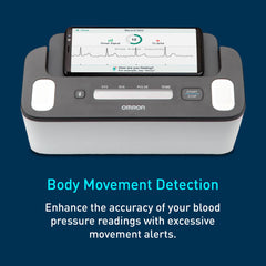 OMRON Complete monitor en uso sobre brazo de adulto para medición domiciliaria segura
