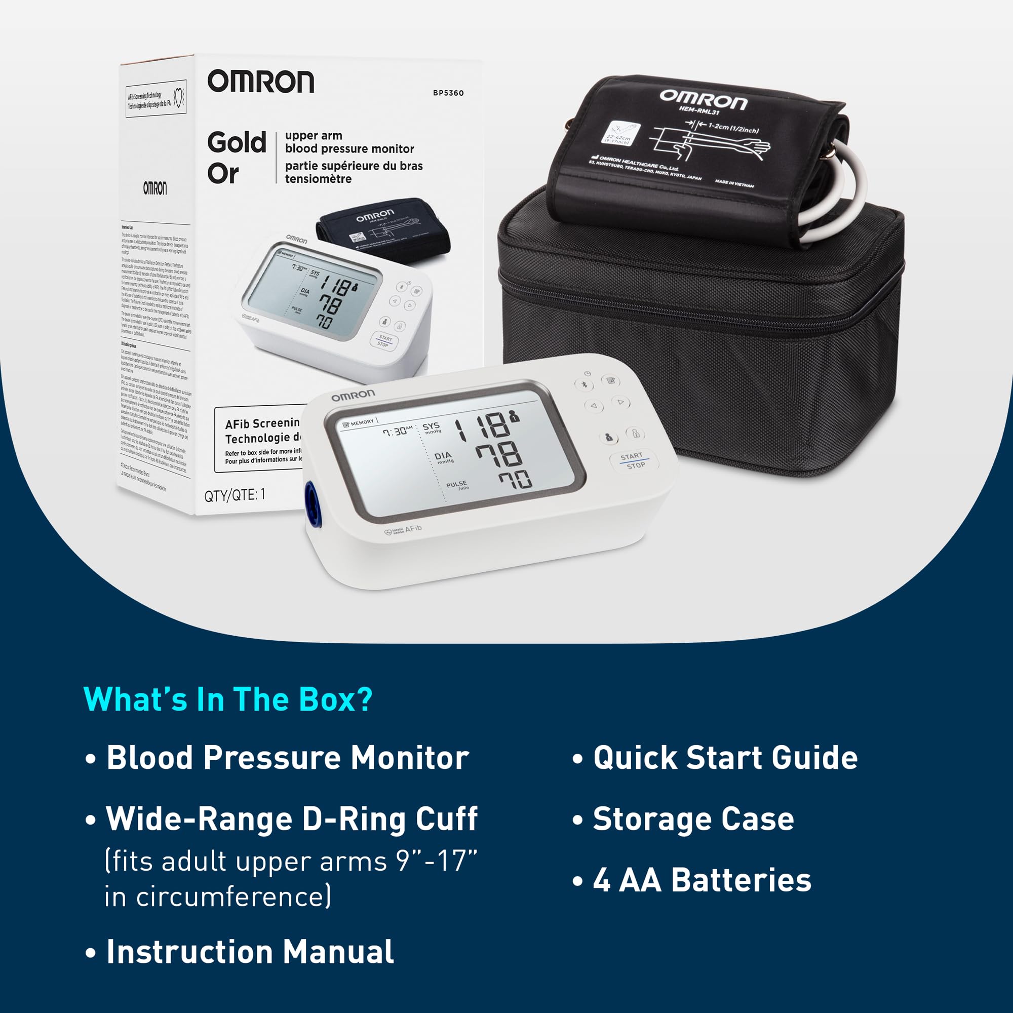 OMRON Gold usado en brazo de adulto, medición cómoda en el hogar