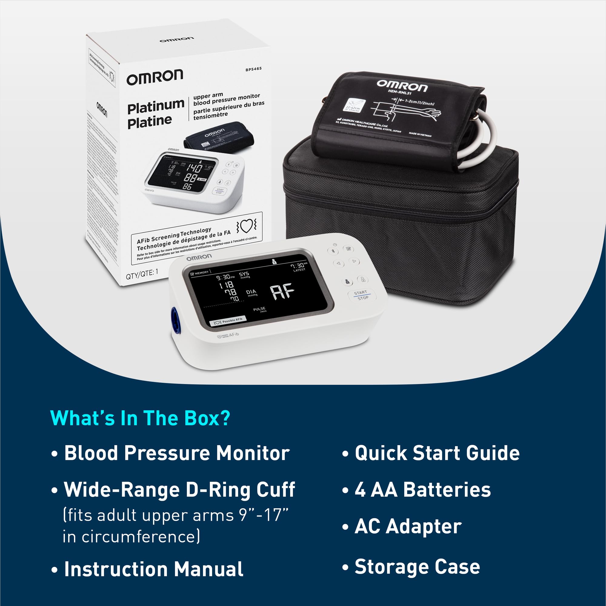 OMRON Platinum contenido de la caja dispuesto, listo para empezar