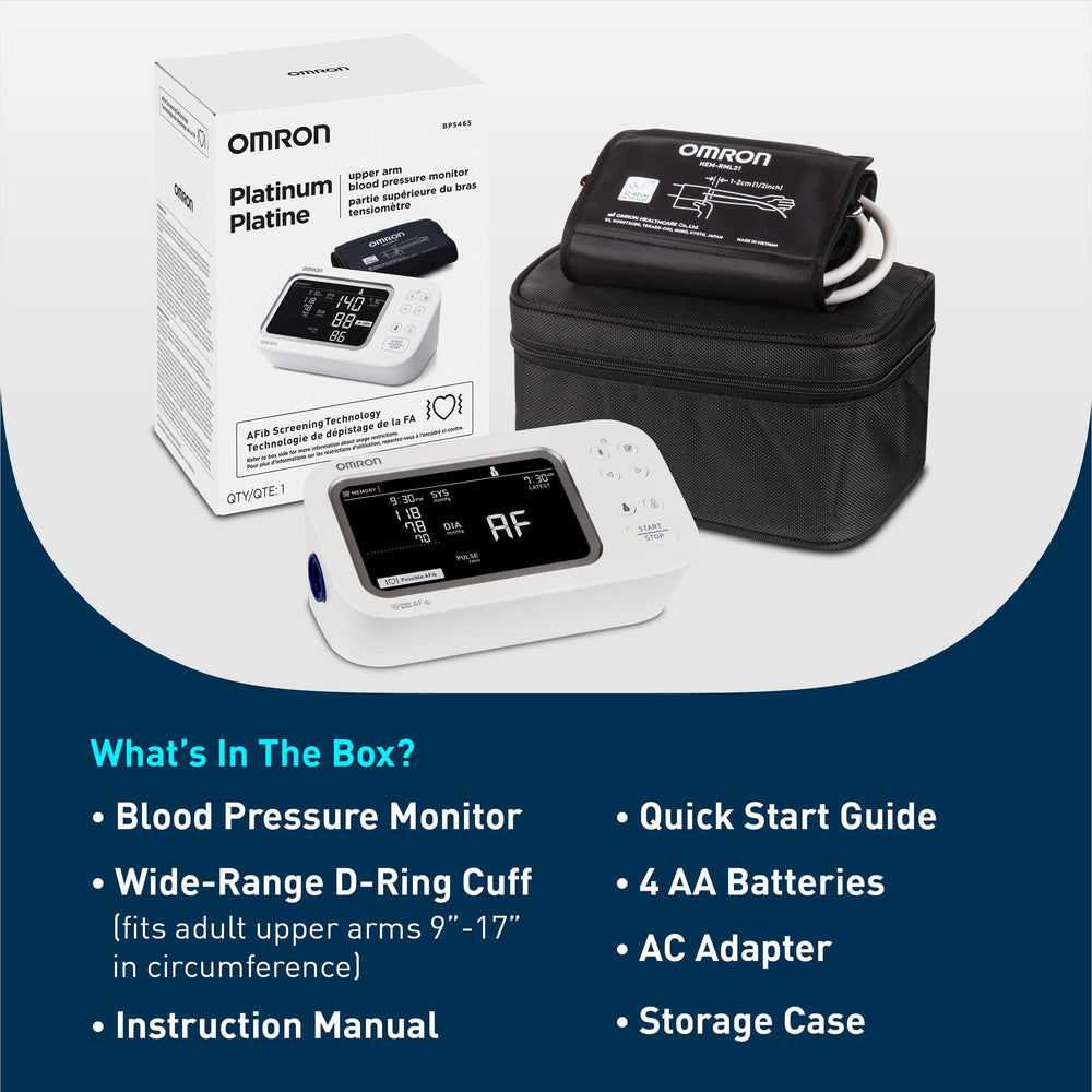 OMRON Platinum contenido de la caja dispuesto, listo para empezar