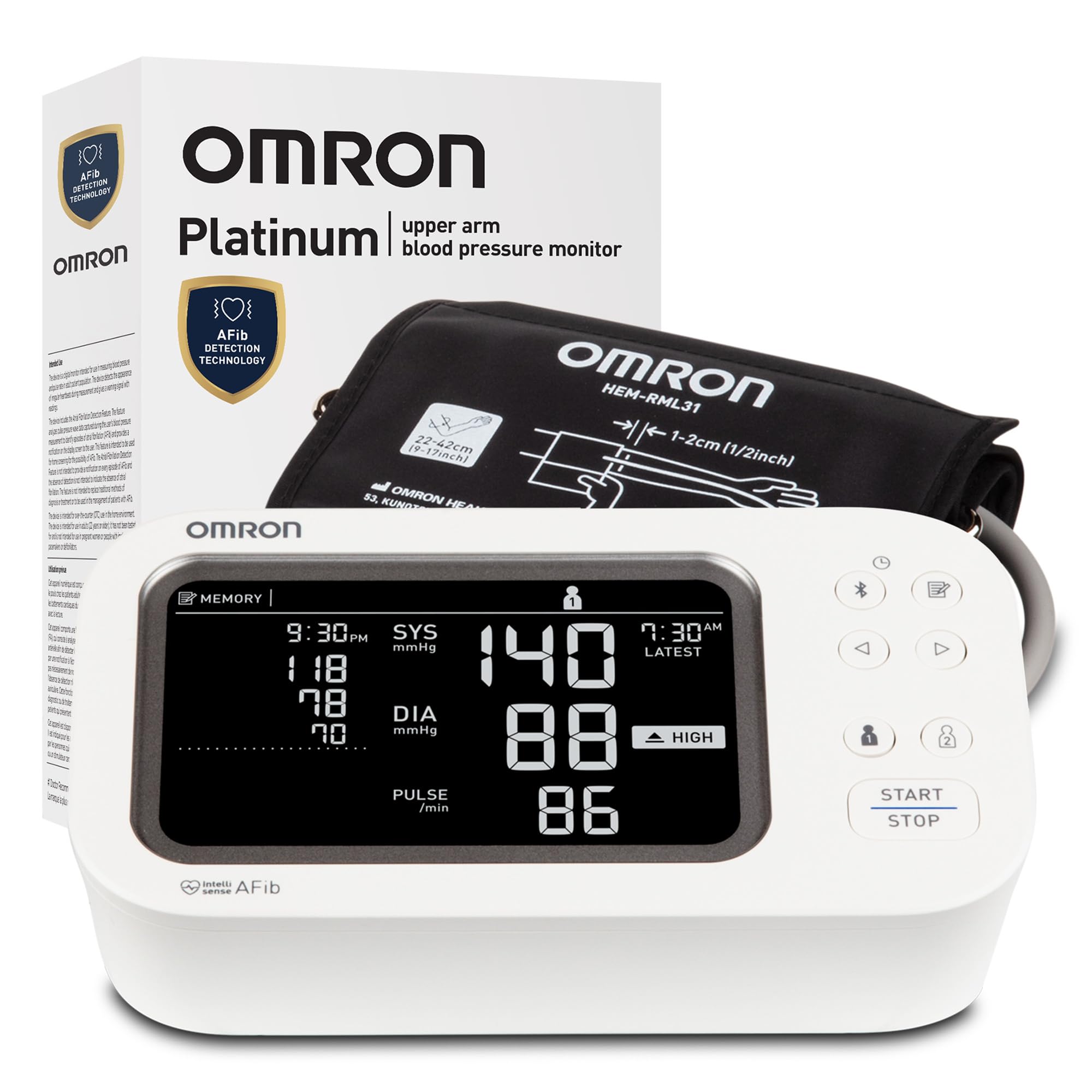 OMRON Platinum frontal del dispositivo mostrando diseño y fácil lectura
