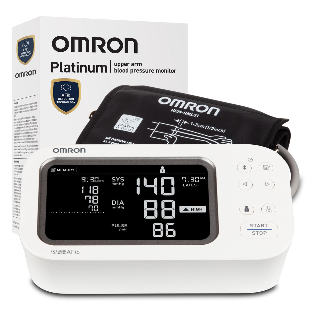 OMRON Platinum frontal del dispositivo mostrando diseño y fácil lectura