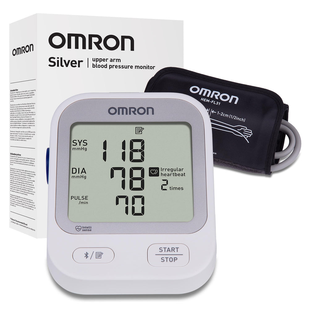 OMRON Silver frontal mostrando pantalla clara y lectura precisa