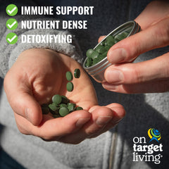 On Target Living etiqueta con certificaciones USDA Organic y pruebas de laboratorio
