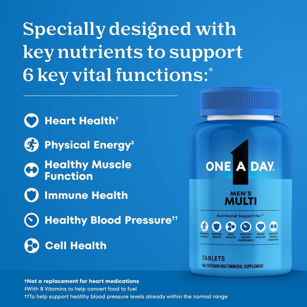 One A Day frasco abierto con tabletas visibles para suministro prolongado