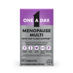 One A Day frente del envase mostrando la marca y beneficios de menopausia