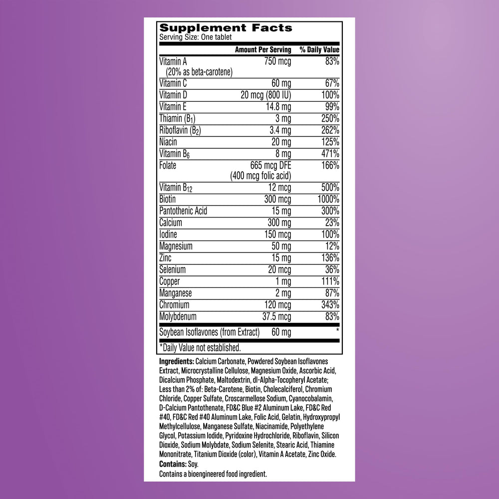 One A Day información nutricional cerca para revisar dosis y componentes