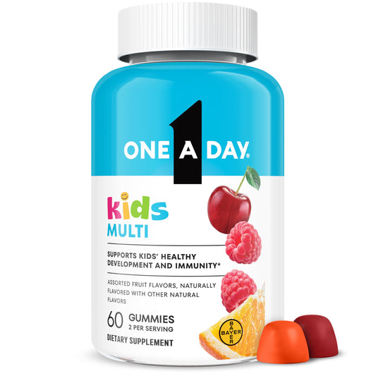 One A Day frontal del paquete mostrando 60 gomitas y beneficios