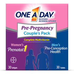 ONE A DAY pack premamá frontal mostrando envases y beneficios