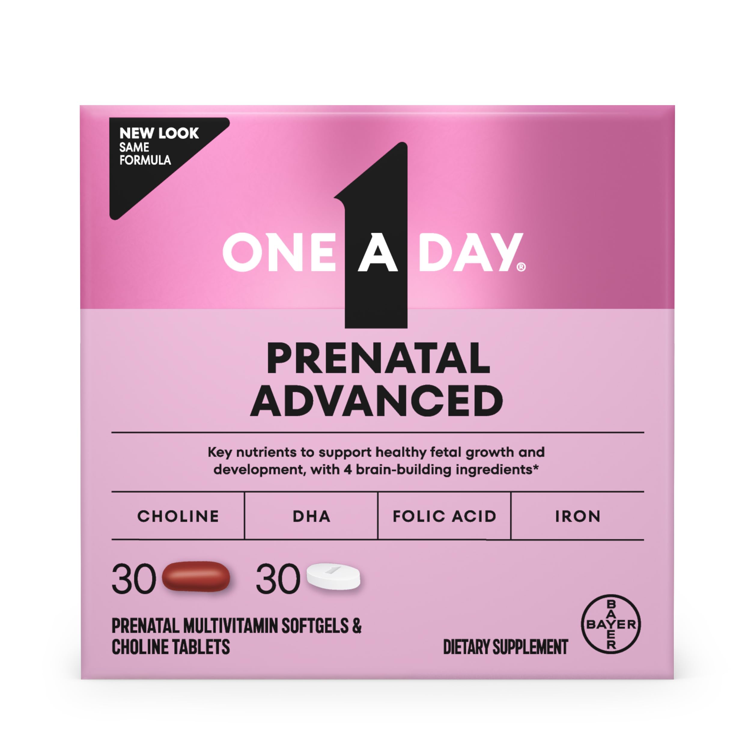 ONE A DAY empaque frontal mostrando la fórmula prenatal, confianza visual