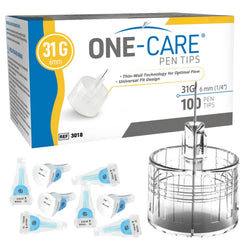 ONE-CARE frente de caja mostrando 100 unidades y ventaja de suministro