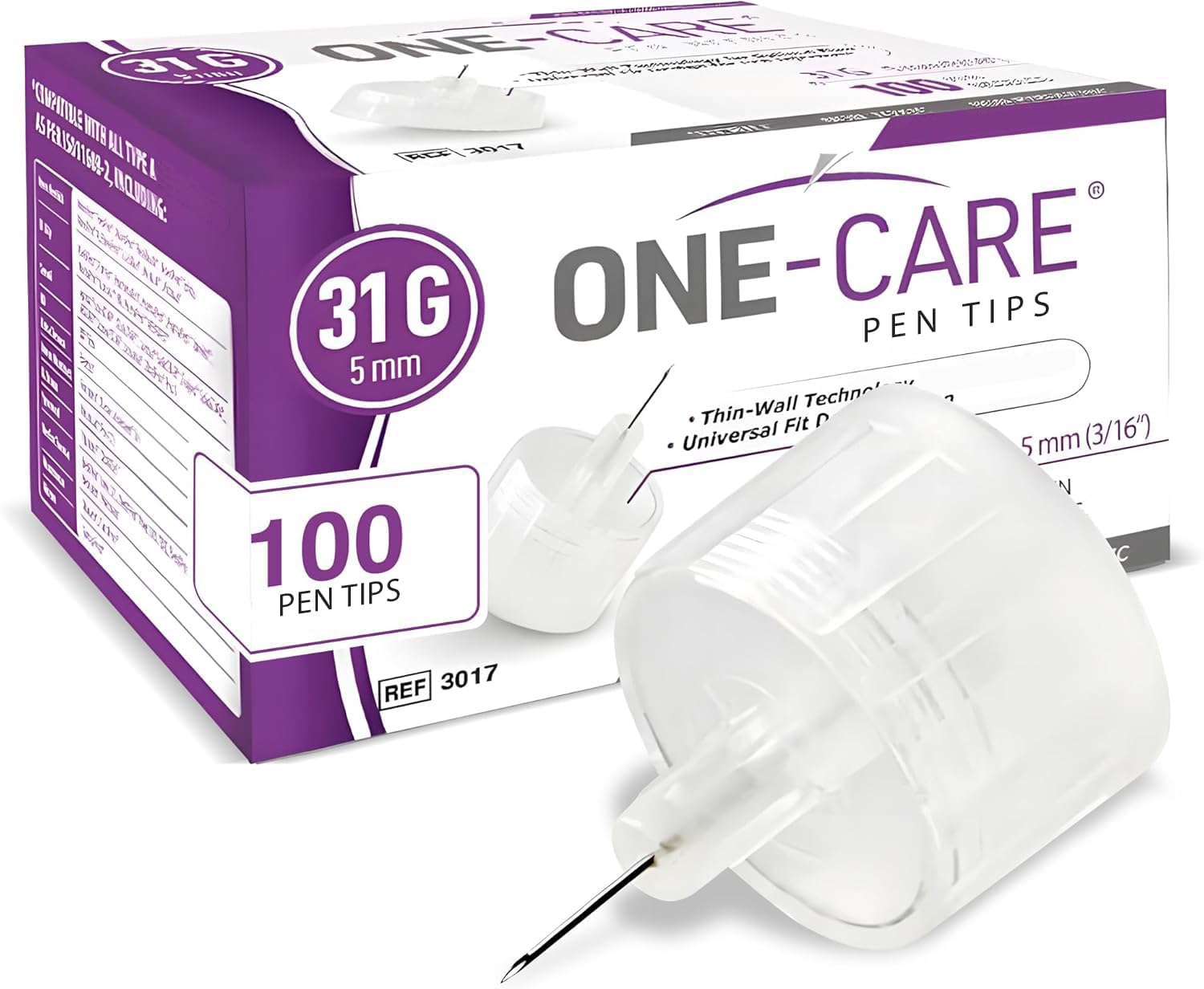 ONE-CARE envase frontal mostrando caja de 100 puntas con limpieza y almacenamiento