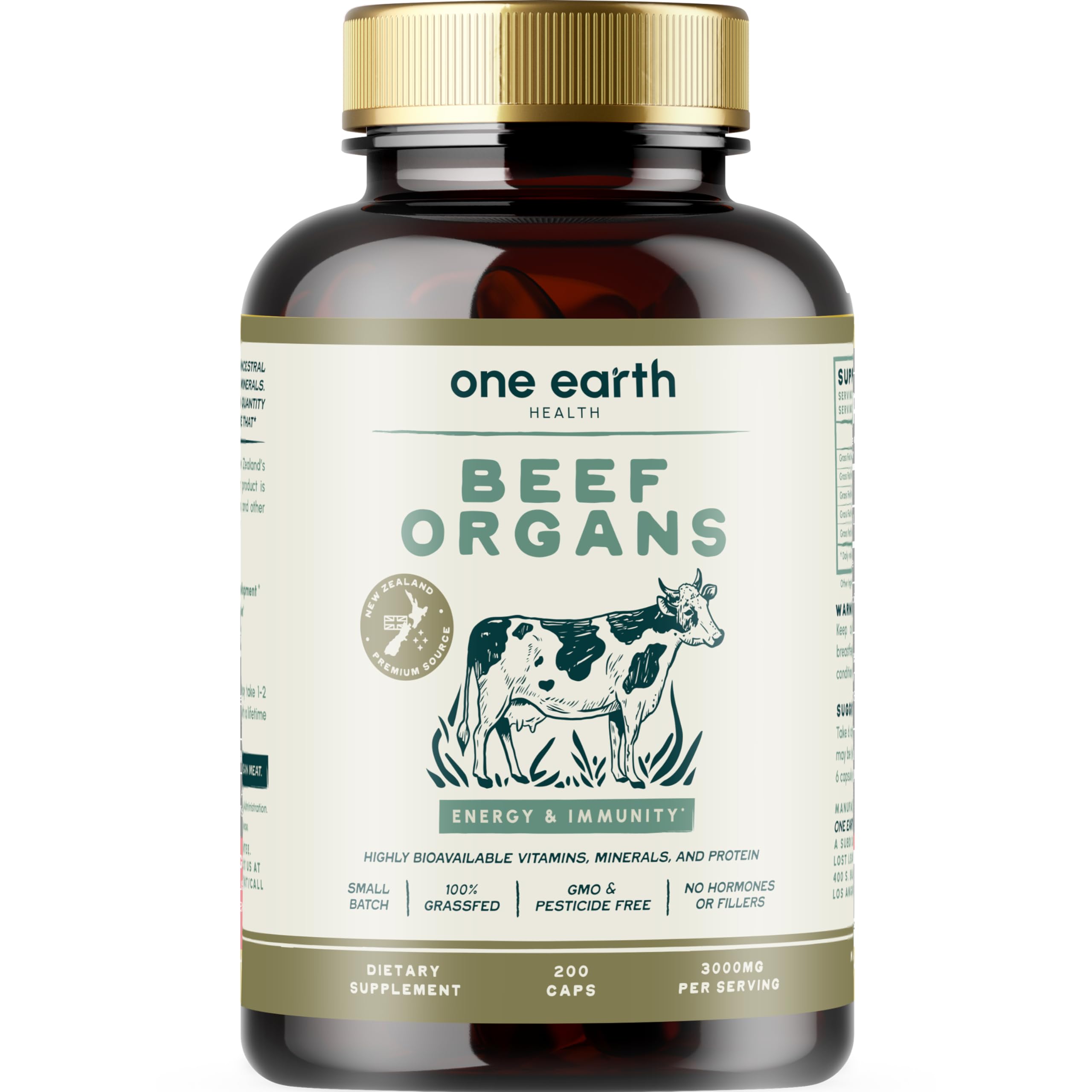 One Earth Health frasco frontal mostrando cápsulas y beneficio de pureza
