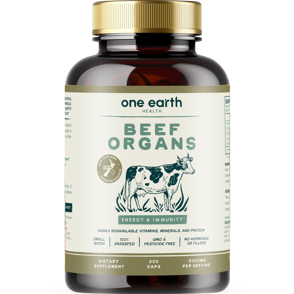 One Earth Health frasco frontal mostrando cápsulas y beneficio de pureza