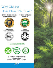 Etiqueta One Planet Nutrition con información nutricional y atributos claros, transparencia