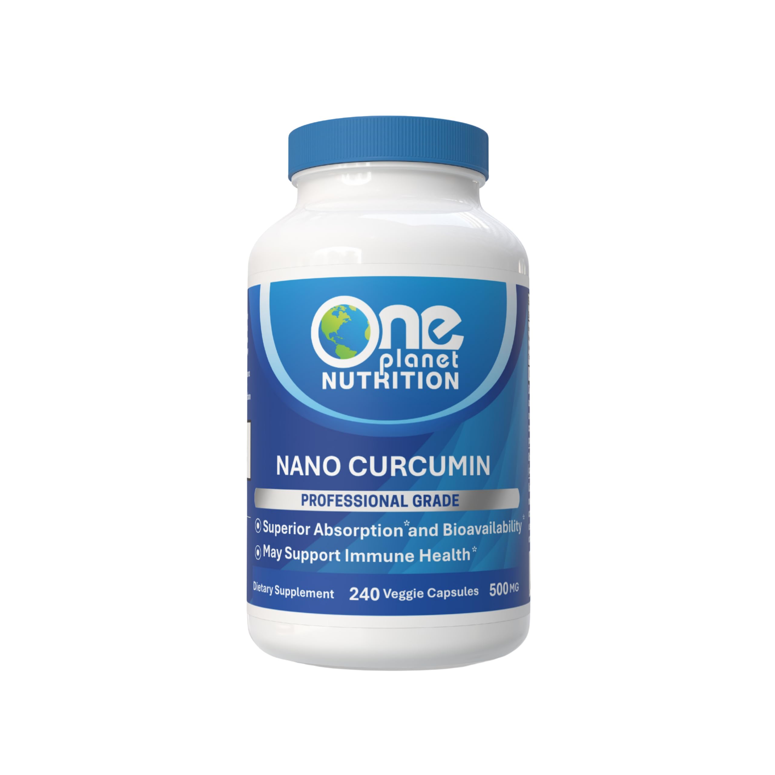 One Planet Nutrition frasco frontal mostrando 120 cápsulas y logotipo, confianza