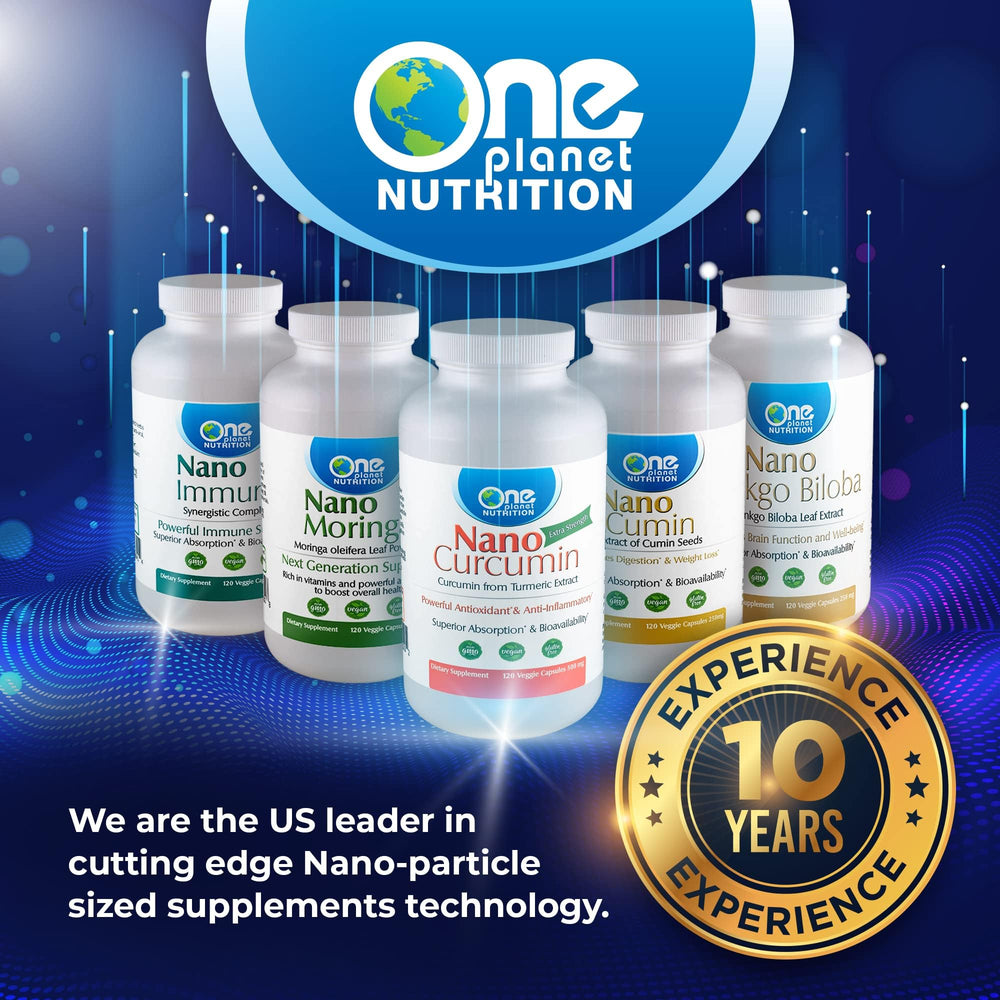 Representación de la tecnología nano de One Planet Nutrition mostrando partículas pequeñas, biodisponibilidad