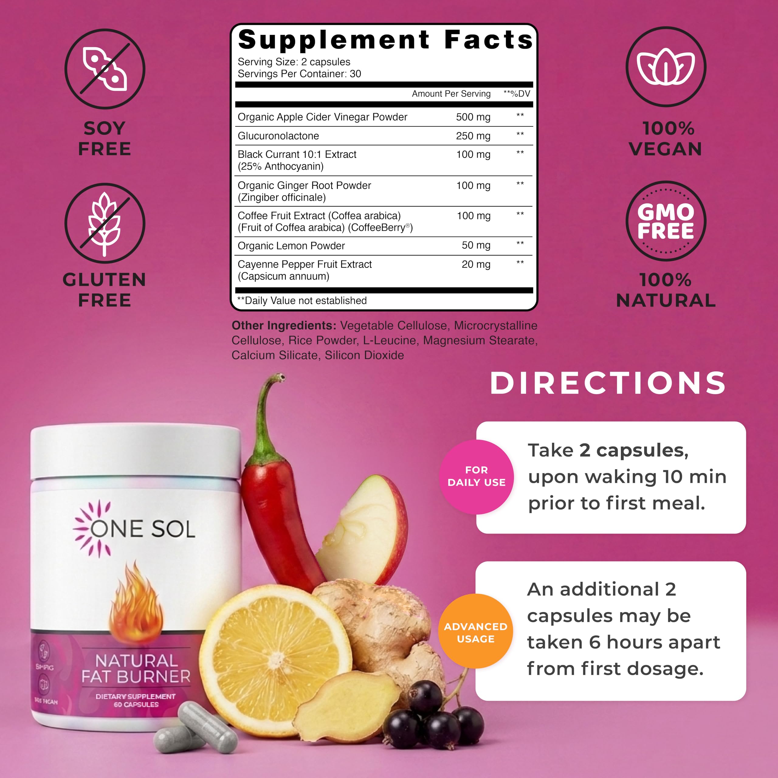 One Sol ingredientes en polvo primer plano con textura natural