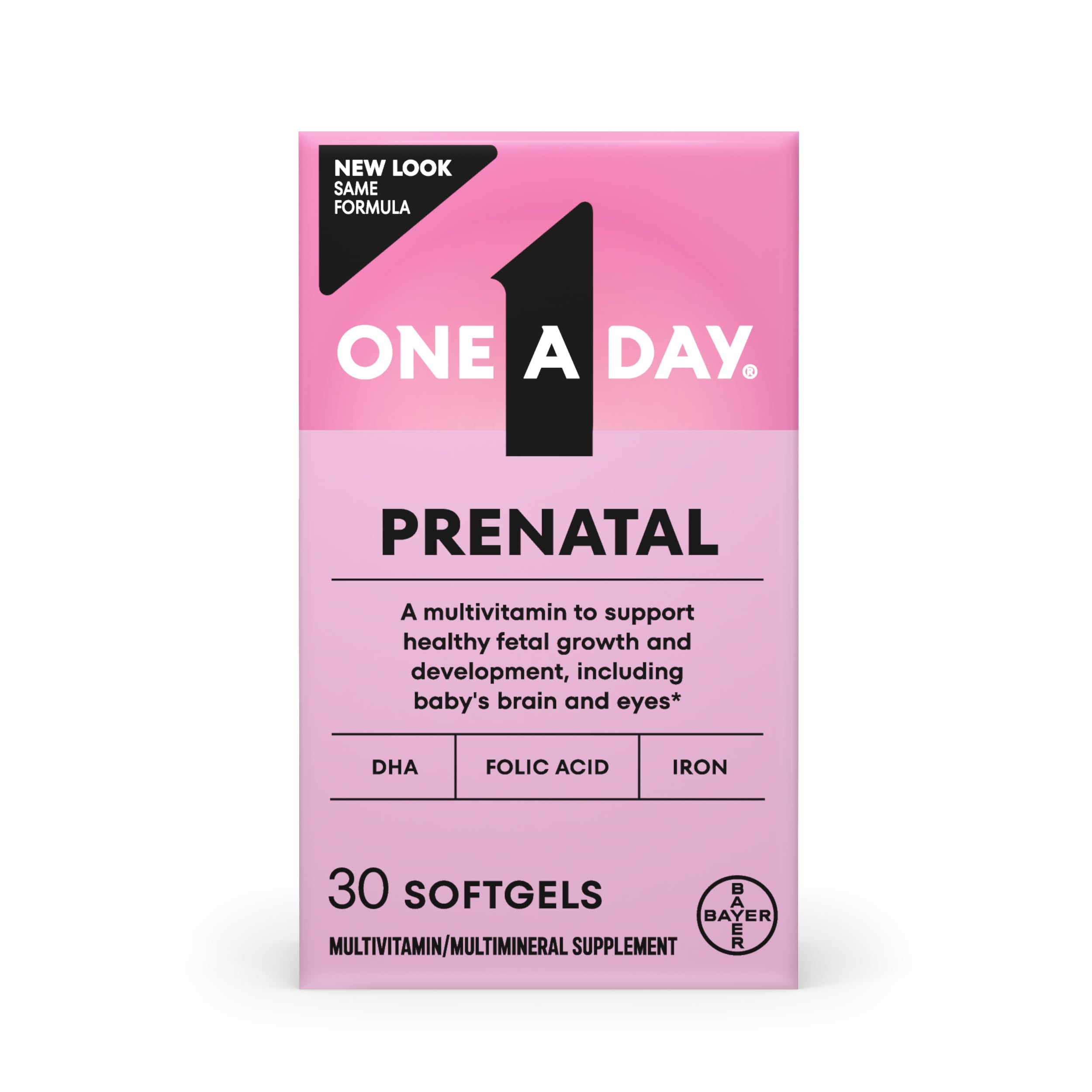 One A Day frasco frontal mostrando presentación de 30 cápsulas y beneficios