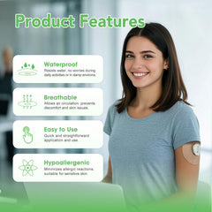 Onida close-up del sensor Dexcom G7 con parche alineado, evita desplazamientos